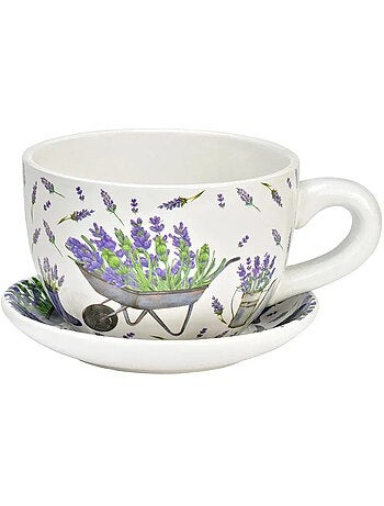 Vase ou pot de fleurs en forme de tasse décor lavande