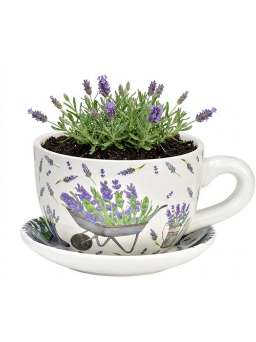 Vase ou pot de fleurs en forme de tasse décor lavande - Kiabi