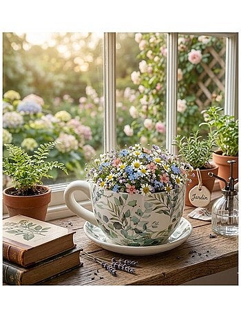 Vase ou pot de fleurs en forme de tasse eucalyptus
