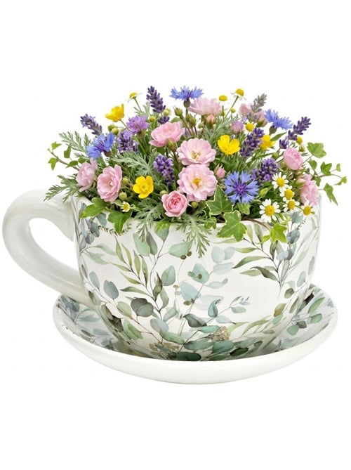 Vase ou pot de fleurs en forme de tasse feuilles d'eucalyptus - Kiabi