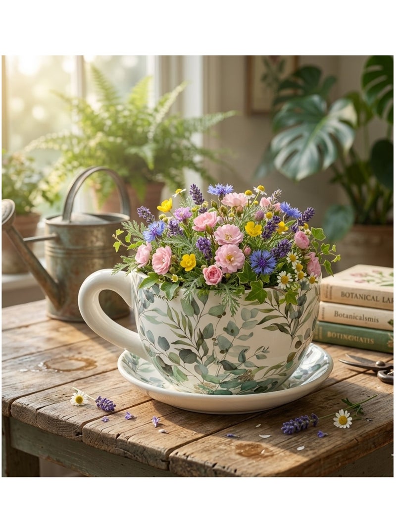 Vase ou pot de fleurs en forme de tasse feuilles d'eucalyptus Vert - Kiabi