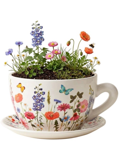 Vase ou pot de fleurs en forme de tasse Fleurie - Kiabi