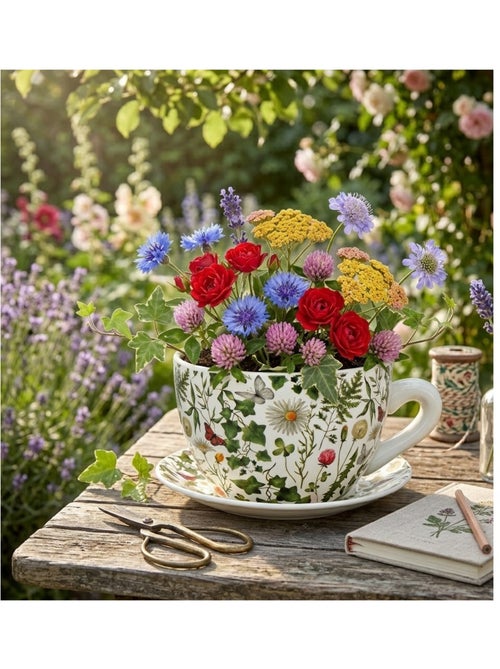 Vase ou pot de fleurs en forme de tasse fleurs des champs - Kiabi