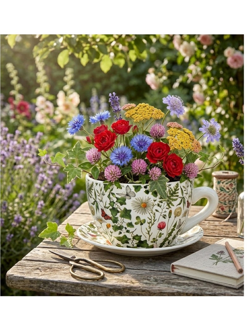 Vase ou pot de fleurs en forme de tasse fleurs des champs Vert - Kiabi