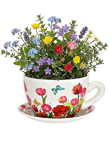 Vase ou pot de fleurs en forme de tasse floral artistique