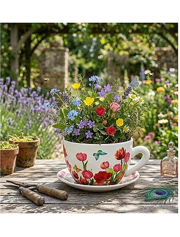 Vase ou pot de fleurs en forme de tasse floral artistique