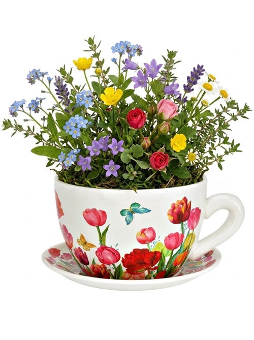 Vase ou pot de fleurs en forme de tasse floral artistique - Kiabi