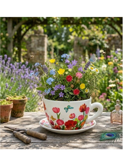 Vase ou pot de fleurs en forme de tasse floral artistique - Kiabi