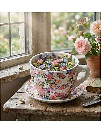Vase ou pot de fleurs en forme de tasse Florale Colorée