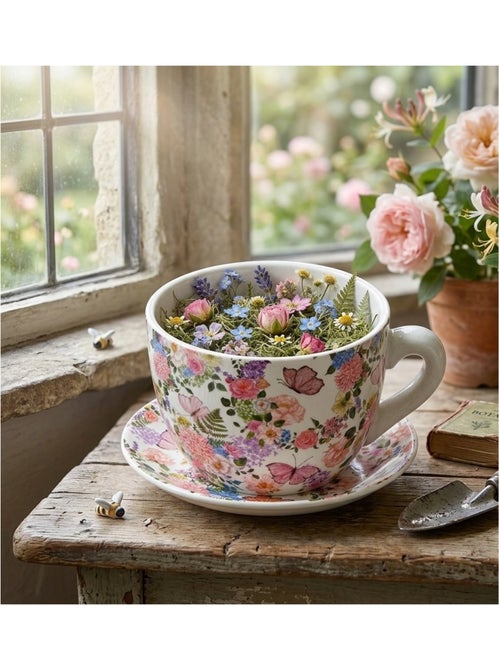 Vase ou pot de fleurs en forme de tasse Florale Colorée - Kiabi