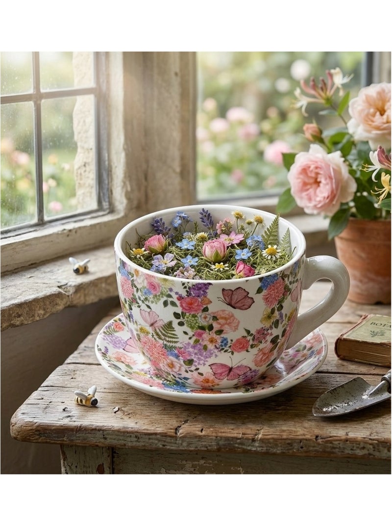 Vase ou pot de fleurs en forme de tasse Florale Colorée Blanc - Kiabi