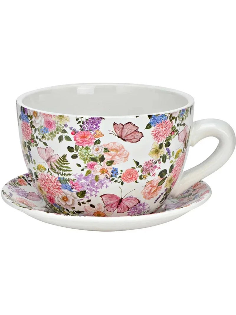 Vase ou pot de fleurs en forme de tasse Florale Colorée Blanc - Kiabi