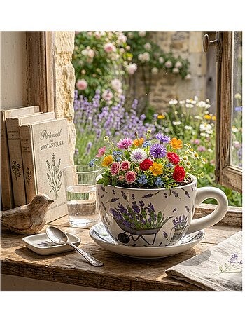 Vase ou pot de fleurs en forme de tasse Lavandes