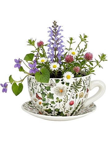 Vase ou pot de fleurs en forme de tasse Marguerites