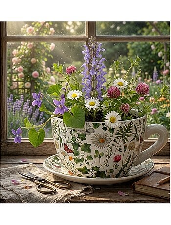 Vase ou pot de fleurs en forme de tasse Marguerites