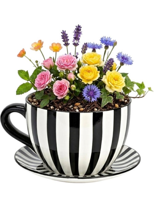 Vase ou pot de fleurs en forme de tasse rayée noir et blanc - Kiabi