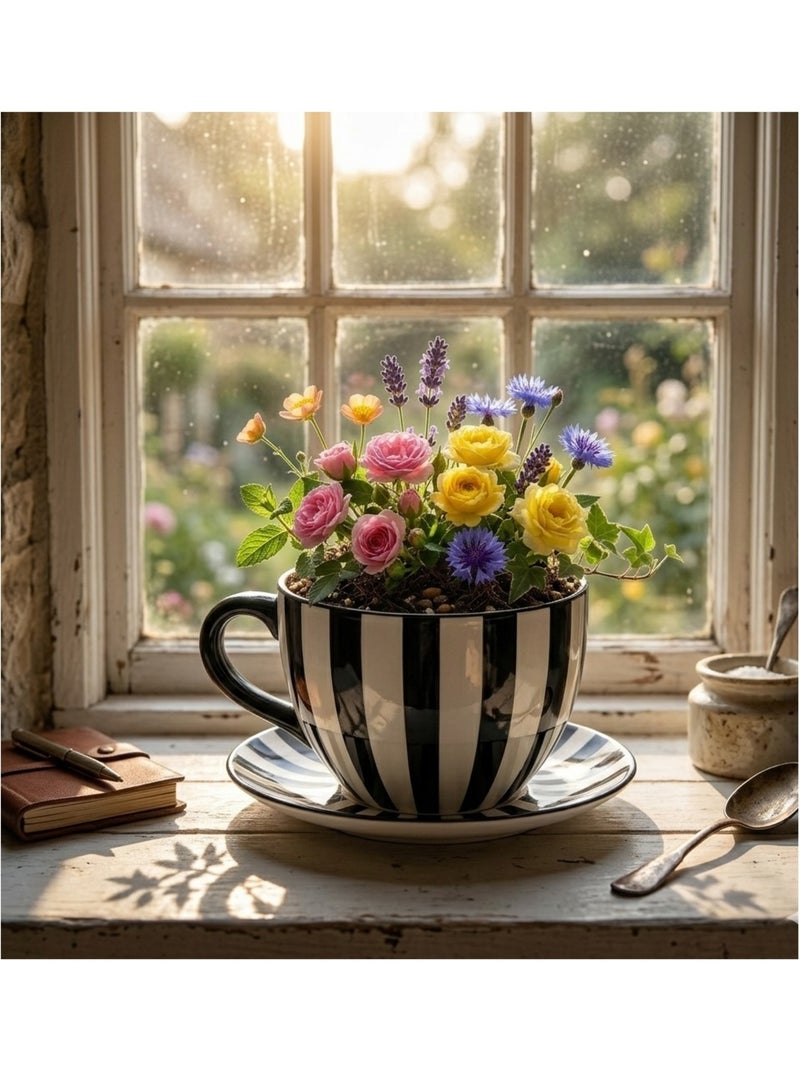 Vase ou pot de fleurs en forme de tasse rayée noir et blanc Blanc - Kiabi