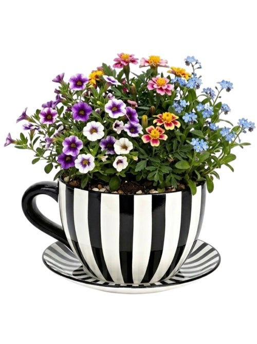 Vase ou pot de fleurs en forme de tasse rayée - Kiabi