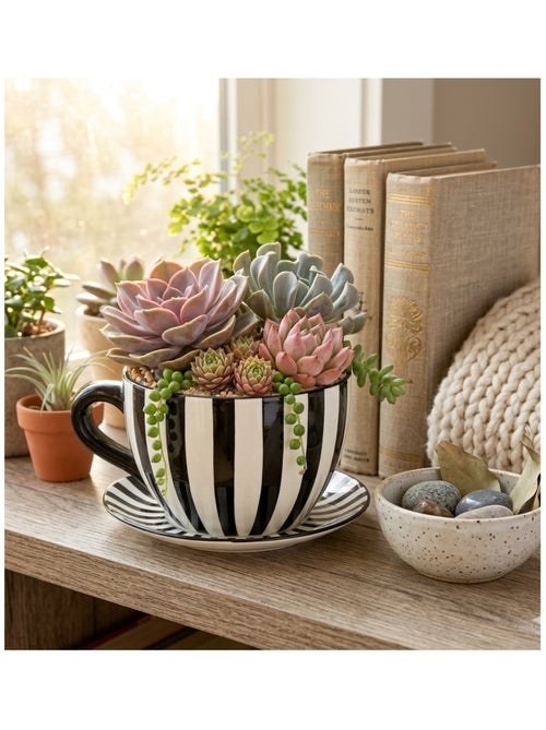 Vase ou pot de fleurs en forme de tasse rayée - Kiabi