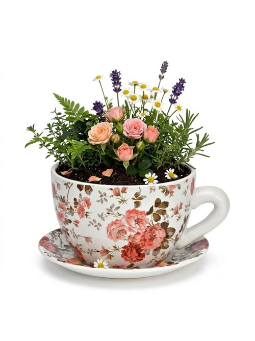 Vase ou pot de fleurs en forme de tasse roses - Kiabi
