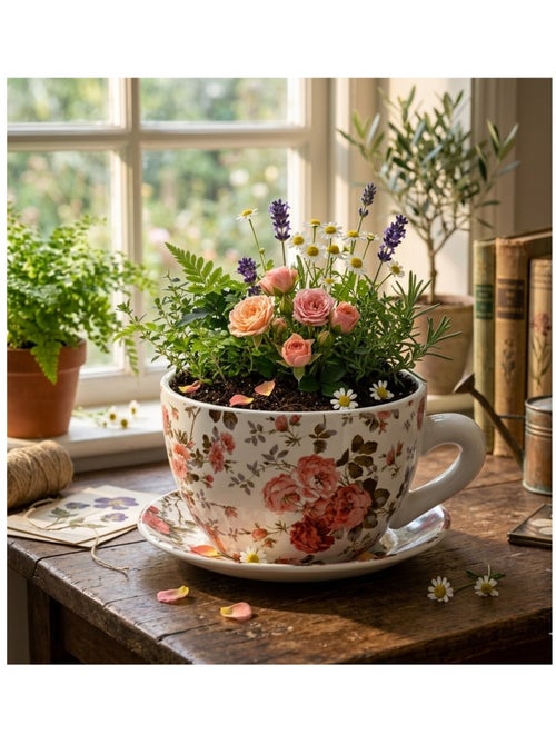 Vase ou pot de fleurs en forme de tasse roses - Kiabi