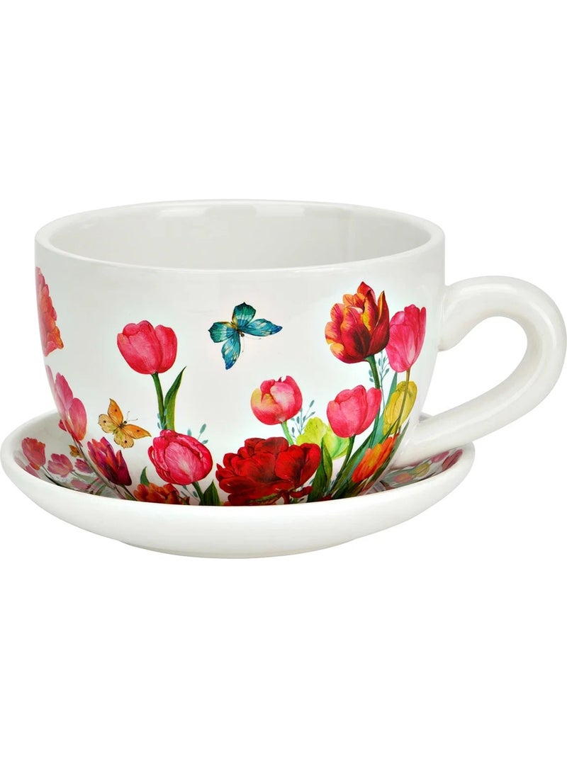 Vase ou pot de fleurs en forme de tasse tulipes Rouge - Kiabi