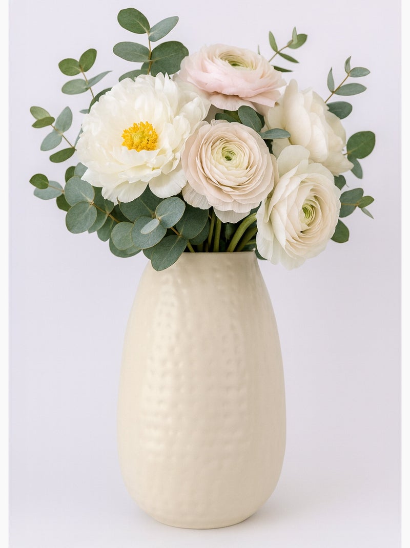 Vase ovale en céramique aspect martelé - Afibel Beige - Kiabi