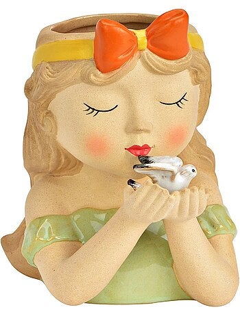 Vase petite fille et colombe en faience