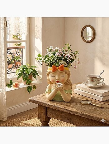 Vase petite fille et colombe en faience