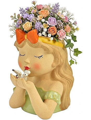 Vase petite fille et colombe en faience