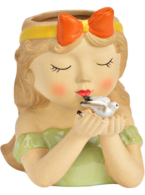 Vase petite fille et colombe en faience - Kiabi
