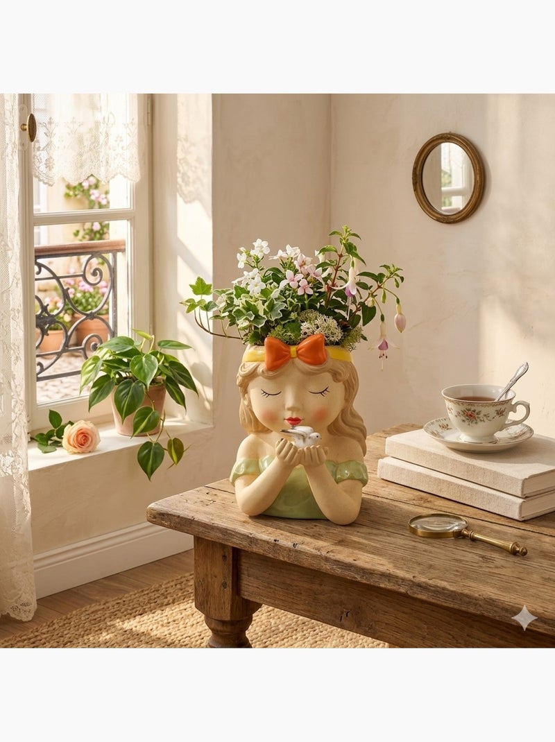 Vase petite fille et colombe en faience Beige - Kiabi