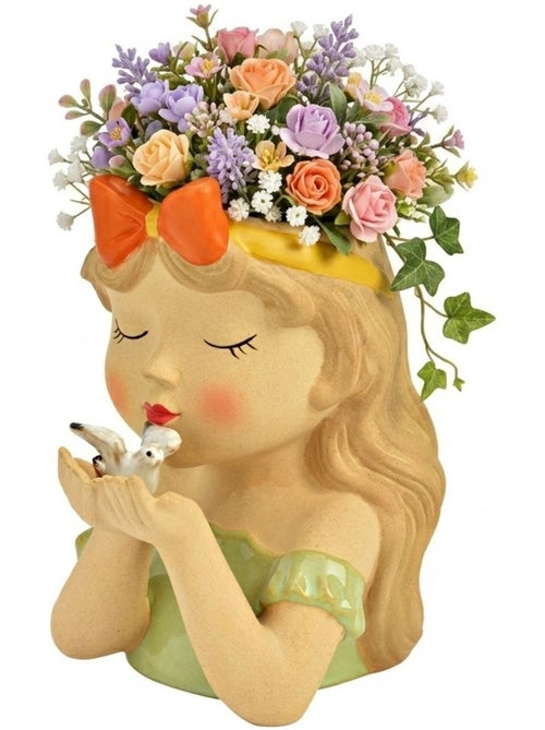 Vase petite fille et colombe en faience - Kiabi