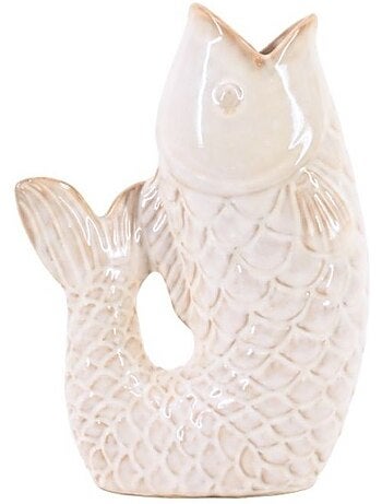 Vase poisson émaillé blanc cassé, h23cm