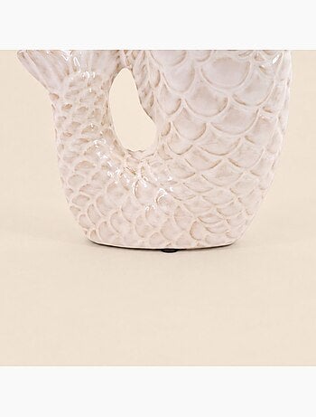 Vase poisson émaillé blanc cassé, h23cm