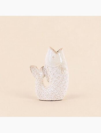 Vase poisson émaillé blanc cassé, h23cm