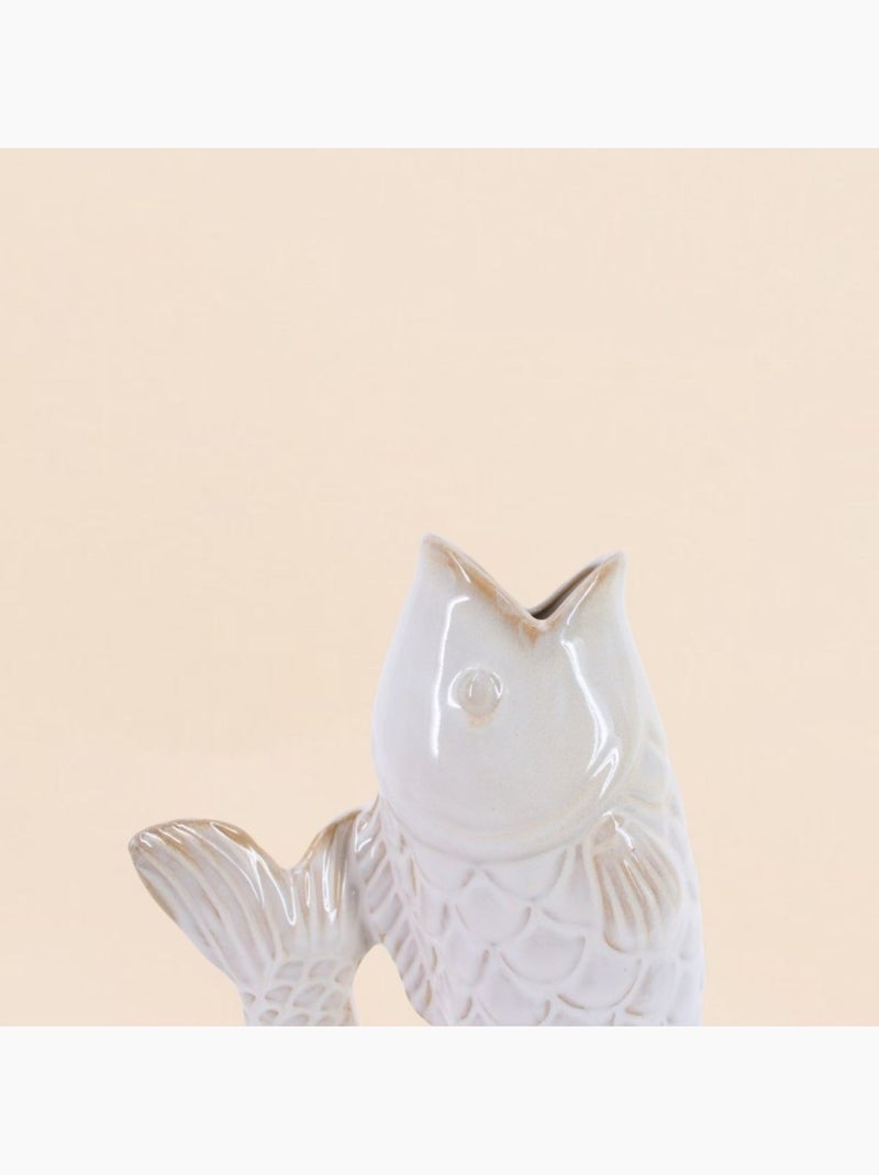 Vase poisson émaillé blanc cassé, h23cm Blanc - Kiabi