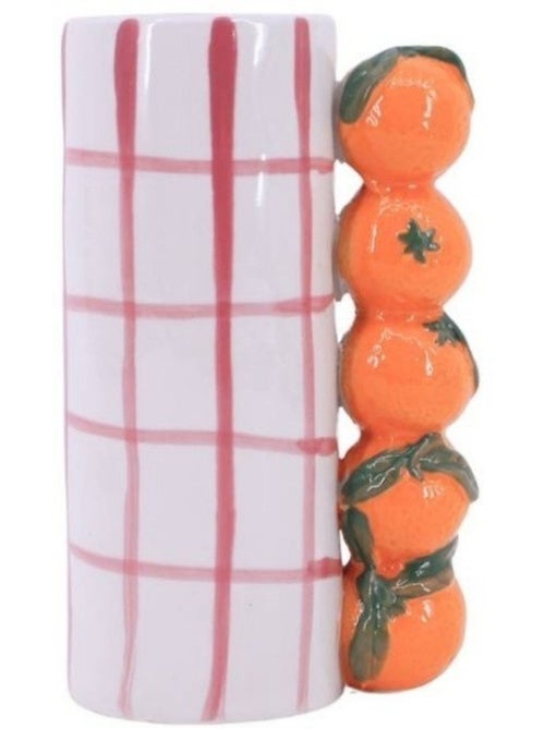 Vase quadrillé rose, et mandarines en relief, H18cm - Kiabi