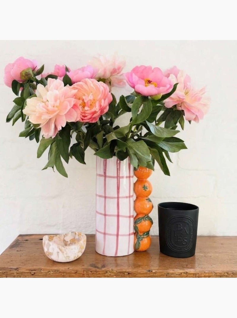 Vase quadrillé rose, et mandarines en relief, H18cm Orange - Kiabi