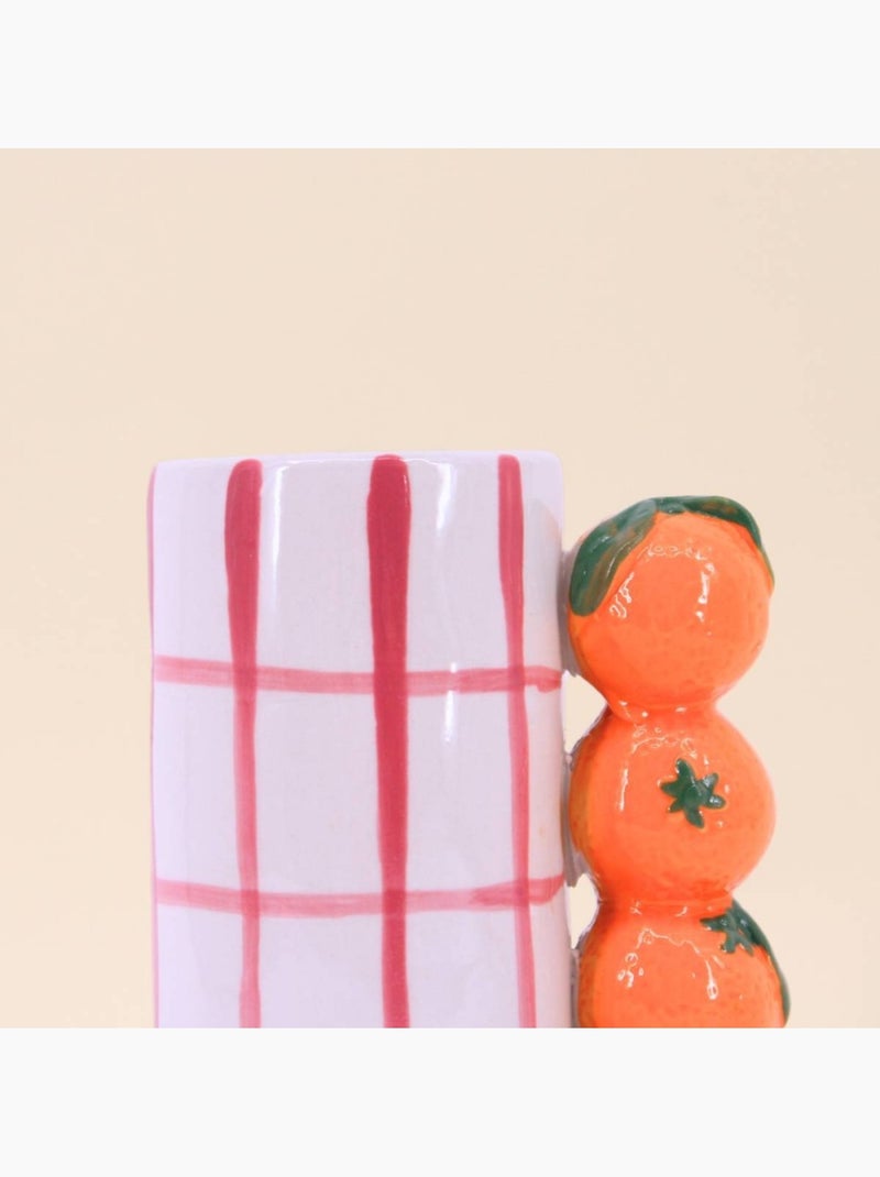 Vase quadrillé rose, et mandarines en relief, H18cm Orange - Kiabi