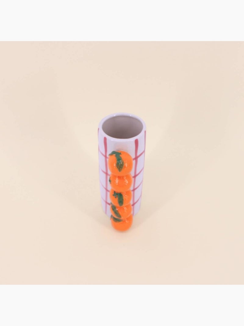 Vase quadrillé rose, et mandarines en relief, H18cm Orange - Kiabi