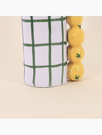 Vase quadrillé vert, citrons en relief 18cm