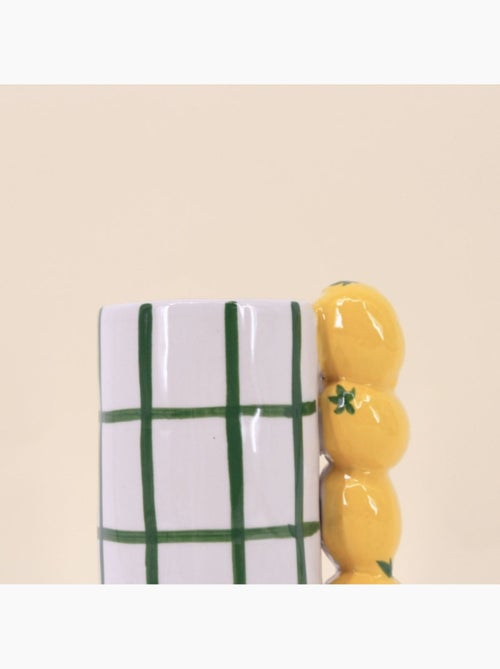 Vase quadrillé vert, citrons en relief 18cm - Kiabi