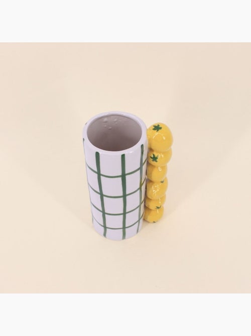 Vase quadrillé vert, citrons en relief 18cm - Kiabi