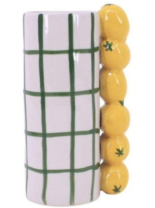 Vase quadrillé vert, citrons en relief, H18cm - Kiabi