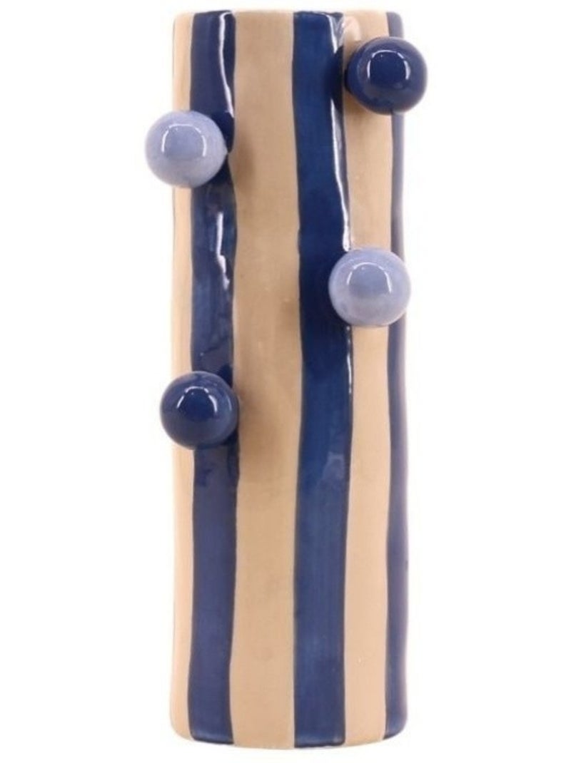Vase rayé bleu et écru avec perles, H25cm Bleu - Kiabi