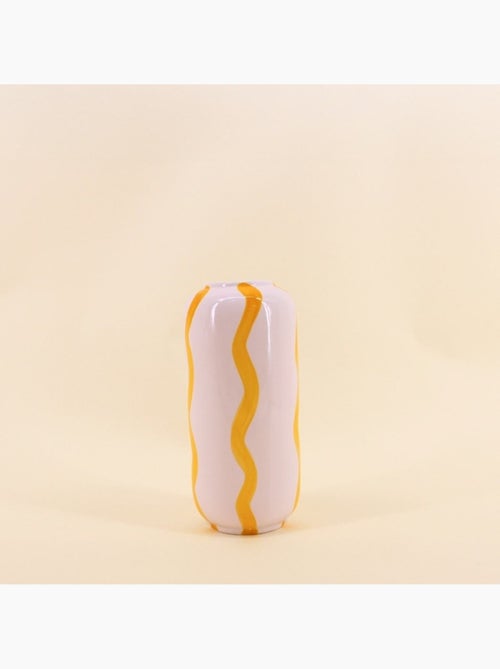 Vase rayé en céramique blanc / jaune 20cm - Kiabi