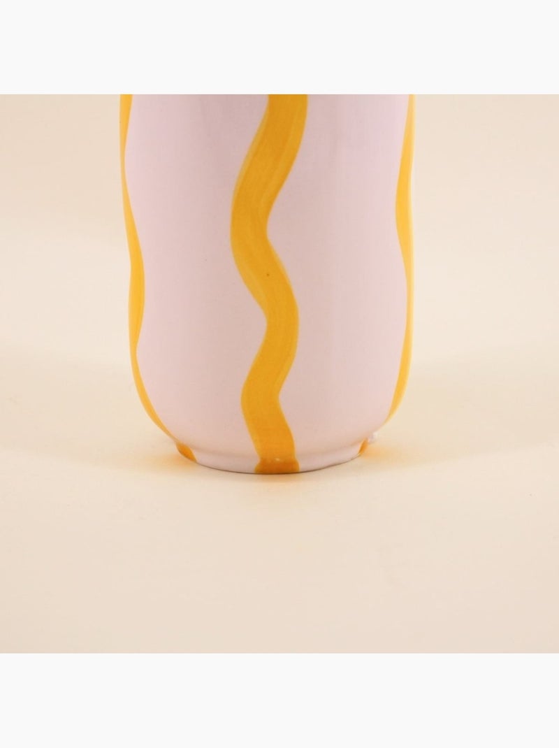 Vase rayé en céramique blanc / jaune 20cm Jaune - Kiabi
