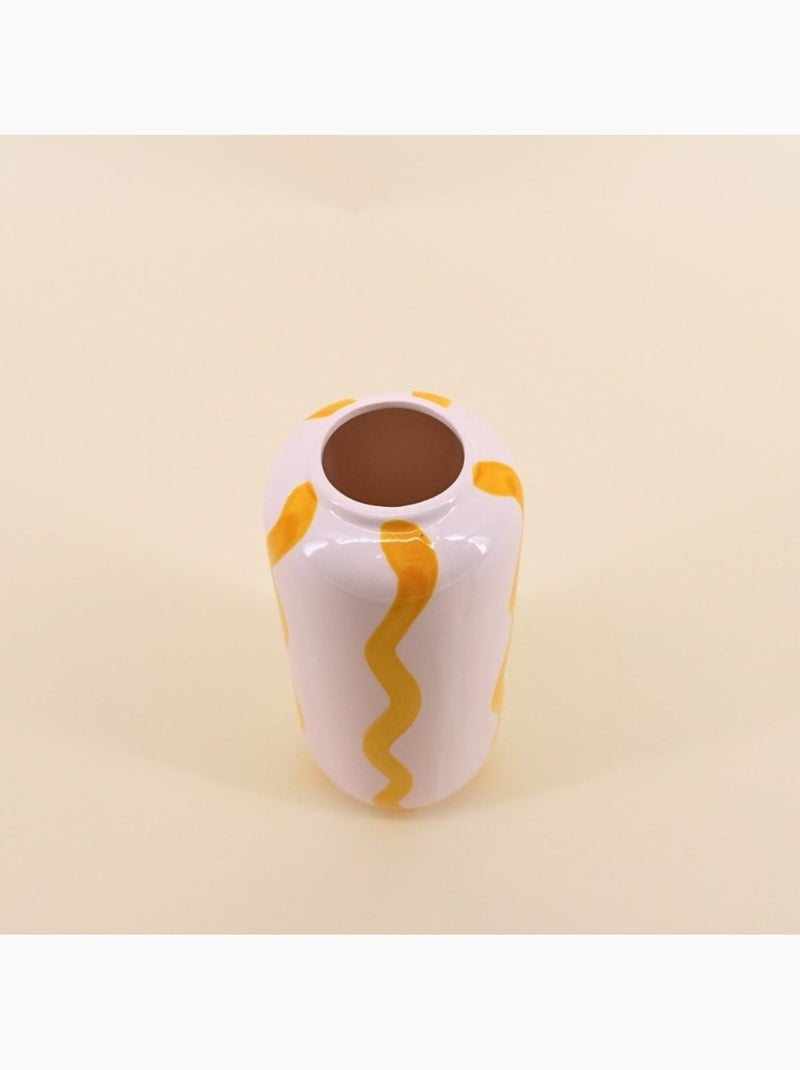 Vase rayé en céramique blanc / jaune 20cm Jaune - Kiabi