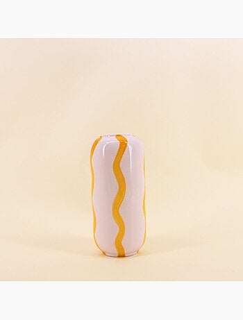 Vase rayé en céramique blanc / jaune, H20cm
